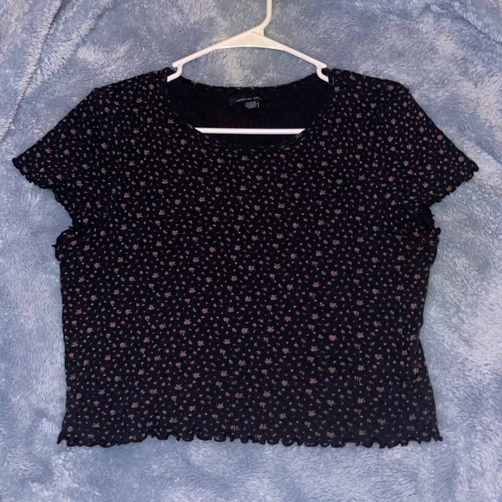 American eagle black floral waffle baby crop top